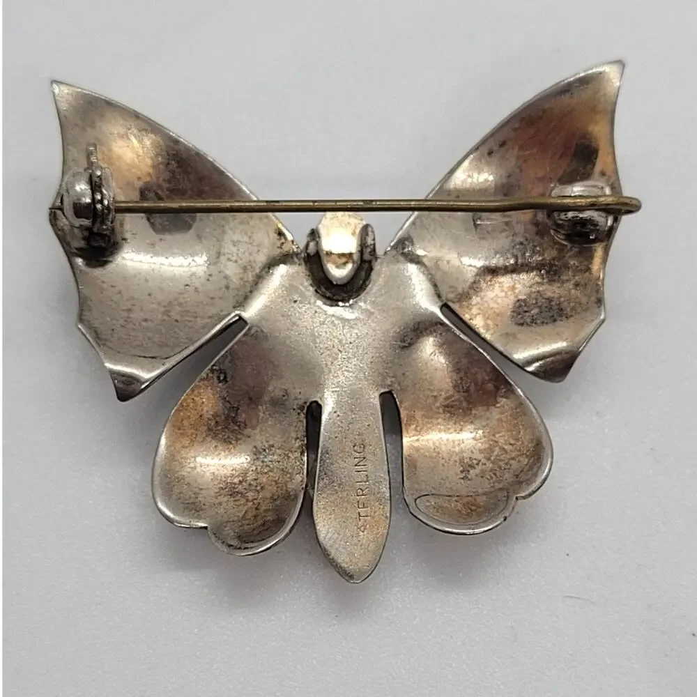 Vintage Sterling Butterfly Brooch Whimsical Fairycore Glam Estate Pin